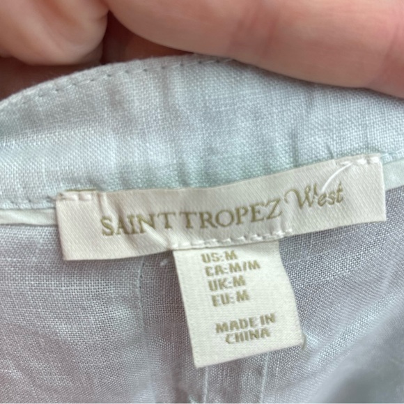 St Tropez west pale blue linen sleeveless button down blouse size medium - Picture 4 of 5